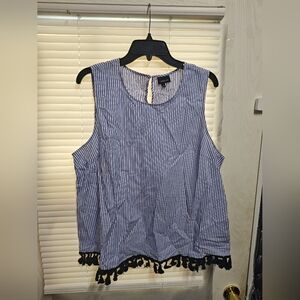 Who What Wear Brand Striped Tank Top With Black Tassel